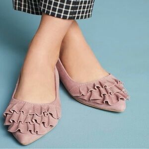 Seychelles Dusty Rose Ruffle Ballet Leather Flats Sz 8